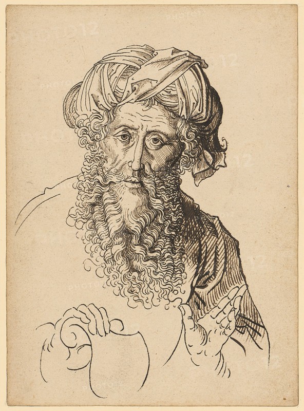Half-length portrait of a bearded man with a turban and a small escutcheon (?), Pen in brown, Journal: 15.6 x 11.4 cm, Unmarked, Martin Schongauer, (Nachfolger / follower), Colmar um 1445–1491 Colmar