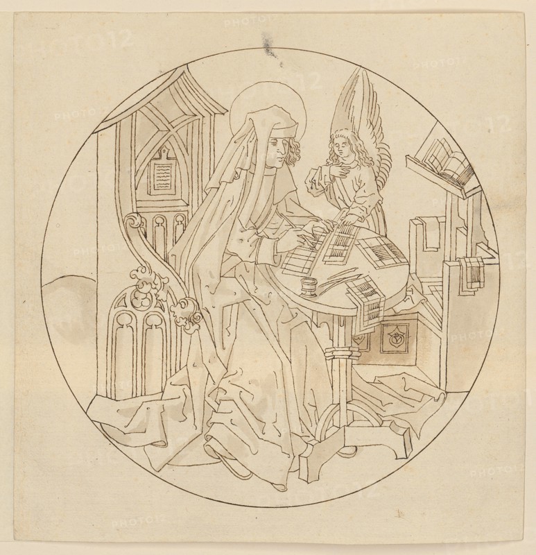 The Evangelist Matthew, early 16th century, feather in brown, light gray-brown washed, page: 19.7 x 19 cm |, Image: 17 cm, Not marked, Anonym, Oberrhein (Basel), Anfang 16. Jh.