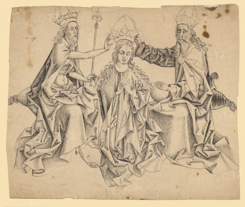 The Coronation of Mary, end of the 15th century, feather in black, leaf: ca. 21 x 25.3 cm (edges irregular), not marked, Anonym, Schweiz (Zürich?), Ende 15. Jh.