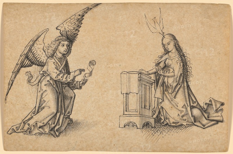 The Annunciation to Mary, end of the 15th century, pen in black, gray washed, folio: 10.5 x 15.6 cm, unsigned, Anonym, Süddeutschland (Oberrhein?), Ende 15. Jh.