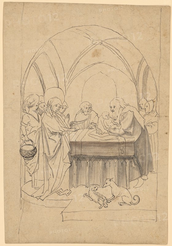 The Depiction of Christ in the Temple, 2nd half of the 15th c., Feather in black, some in gray, sheet: 20.8 x 13.9 cm, unmarked, Anonym, Süddeutschland (Ulm?), 2. Hälfte 15. Jh.