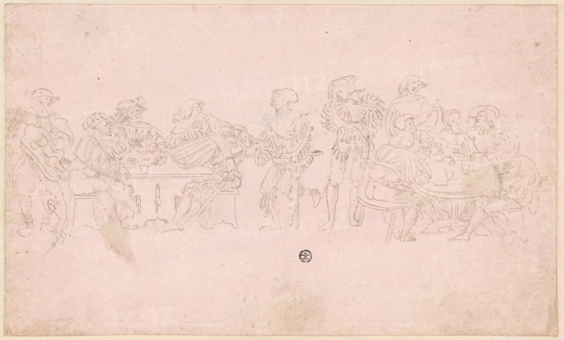 Coiling and Musician Confederate Warriors, 1st half of the 16th century, metal pencil, on light pink primed paper, laminated, Sheet: 19.4 x 32.3 cm, Unmarked, Anonym, Schweiz, 1. Hälfte 16. Jh.