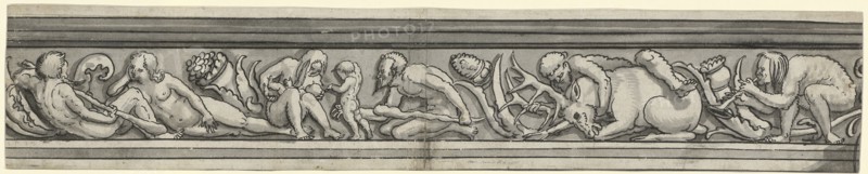 Crossfilled with wild people, 1517, pen in black, gray washed, Journal: 7.2 x 38.3 cm, U. l., dated with pen in brown: 1517, Antoni Glaser, Basel um 1480/85 – 1551 Basel