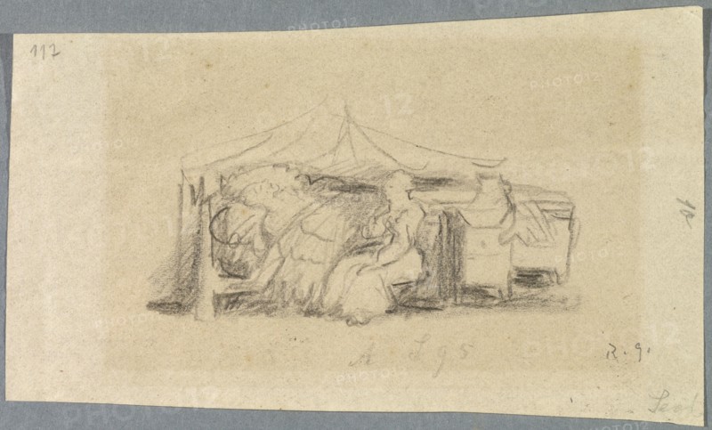 Untitled [A Sleeping Man in Bed and a Woman Sitting at the Bed], 1918, pencil on thin paper, mounted on secondary support, pasted in passepartout, foliate: 7.7 x 14.6 cm, U. r., Monogrammed in pencil: R.G., Rudolf Grossmann, Freiburg i. Br. 1882–1941 Freiburg i.Br.