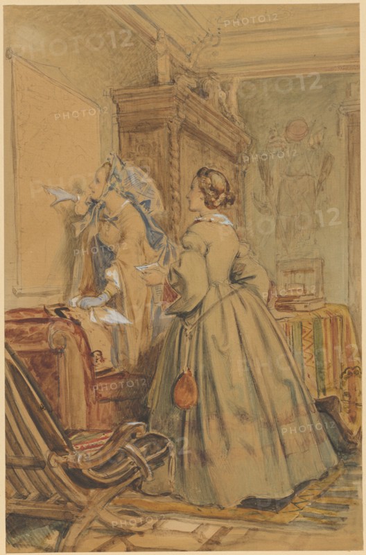 Visit of two ladies by the artist, watercolor over pencil, sheet: 26.4 x 17.3 cm, not marked, Moritz von Schwind, Wien 1804–1871 Niederpörking b. München