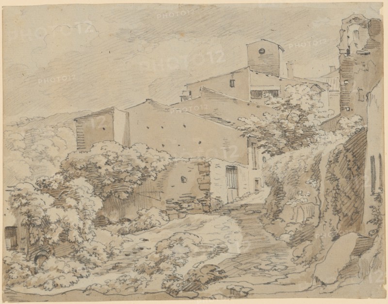 Italian locality, pencil, wash with ink, folio: 15.5 x 20.1 cm, unsigned, Joseph Anton Koch, Obergiblen bei Elbigenalp (Lechtal) 1768–1839 Rom