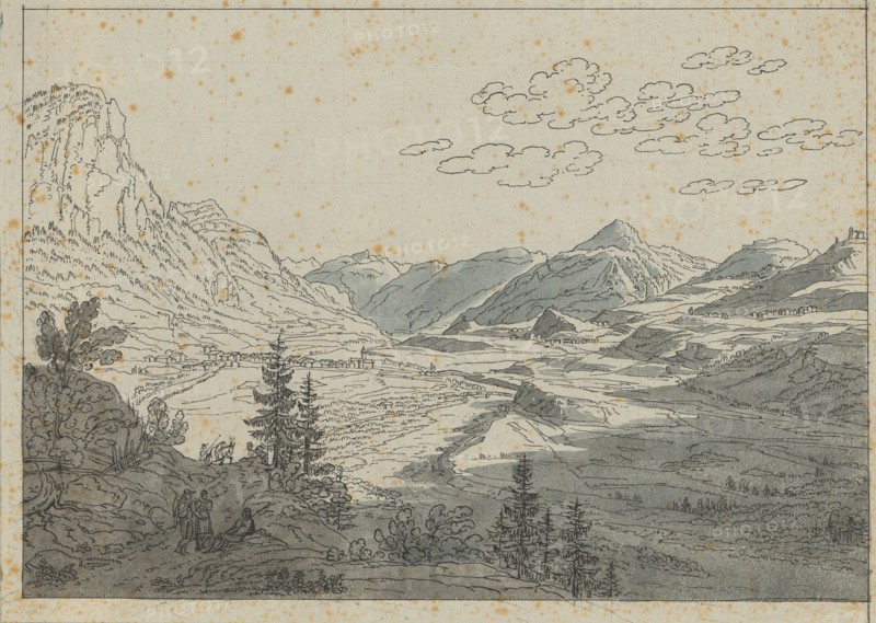Schamserthal by Zillis, ink and quill, washed, rectangular edging, quadratic netting in pencil, folia: 22.3 x 29.2 cm, U. l., inscribed with spring: Schonserthal at Zillis, Gabriel Ludwig Lory, Bern 1763–1840 Bern