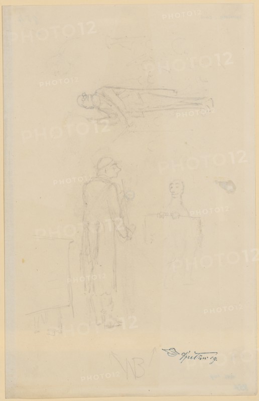 Study sheet with two conductors, pencil, sheet: 32.6 x 20.9 cm, U. M. inscribed: NB [with two arrows], Carl Spitzweg, München 1808–1885 München
