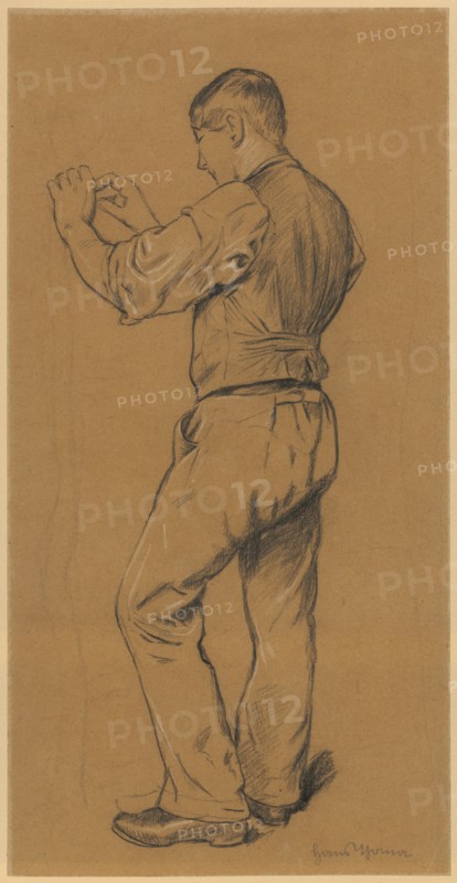 Young gardener, chalk, heightened with white, on brown paper, leaf: 48 x 24 cm, U. r., Signed in pencil: Hans Thoma, Hans Thoma, Bernau im Schwarzwald 1839–1924 Karlsruhe