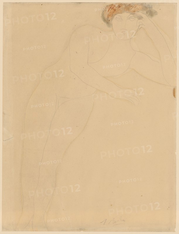 Frontal Female Nude, Pencil and Watercolor, Sheet: 32.3 x 22.7 cm, U. r., signed in pencil: ARodin, Auguste Rodin, Paris 1840–1917 Meudon