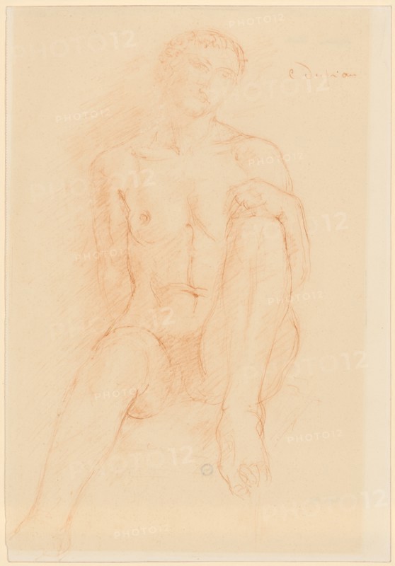 Sitting boy act, red chalk, sheet: 36.2 x 25.1 cm, O. r., signed with red chalk: C. Despiau, Charles Despiau, Mont-de-Marsan/Landes 1874–1946 Paris