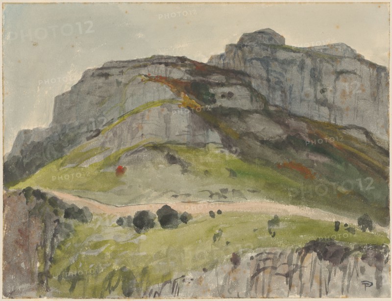 Rocky top and slopes near Positano, watercolor over pencil, folia: 24.1 x 31.7 cm, U. r., monogrammed with a brush: TP [ligated], Theophil Preiswerk, Basel 1846–1919 Basel