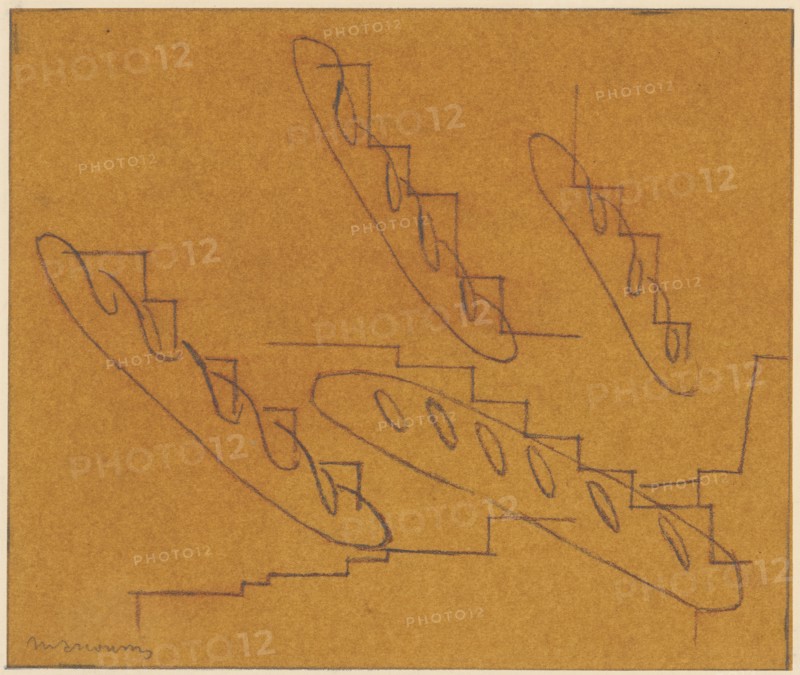 Abstract composition, (1931), chalk on reddish-browned paper, rectangle edging, sheet: 20.2 x 24 cm, U. l., signed in chalk: Marcoussis, Louis Marcoussis, Warschau 1878–1941 Cusset/Allier