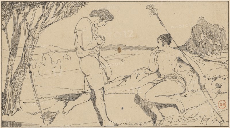 Apollo and Daphne, feather on brownish paper, folia: 10.1 x 18.3 cm, unmarked, Max Klinger, Leipzig 1857–1920 Grossjena bei Naumburg