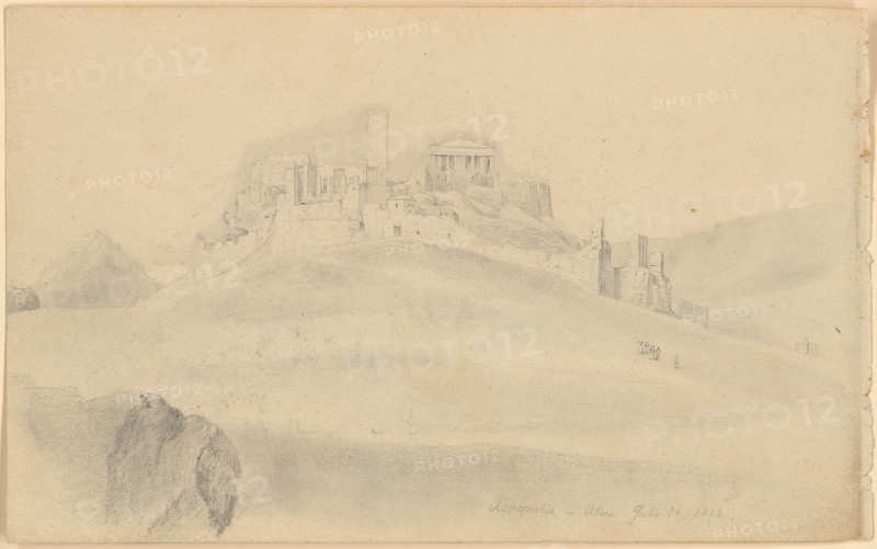 Sketch sheet: 2: Acropolis in Atene July 26 1843, 1843, pencil, verso: pencil, sheet: 11.4 x 18.5 cm, U. r., inscribed and dated in pencil: Acropolis in Atene Julio 26 1843, Johann Jakob Falkeisen, Basel 1804–1883 Basel