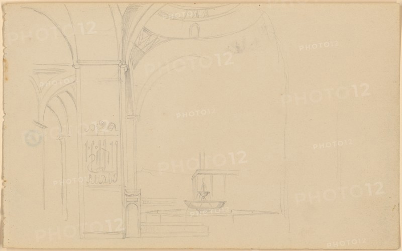 Sketch sheet: 4: Fountain courtyard of a mosque, 1843, pencil, quadratic grid, Sheet: 11.4 x 18.5 cm, Unmarked, Johann Jakob Falkeisen, Basel 1804–1883 Basel