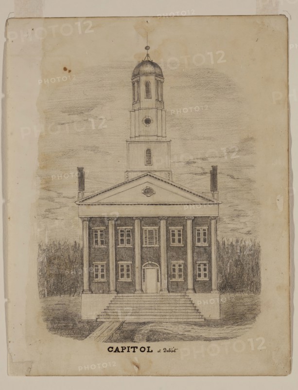 William Asa Raymond, American, 1819 - 1854, Capitol at Detroit, c. 1837, graphite pencil on cream wove paper, Sheet: 9 1/2 × 7 1/2 inches (24.1 × 19.1 cm)