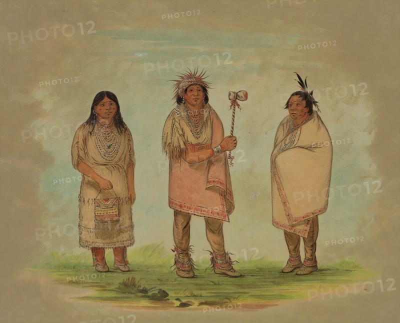 George Catlin, American, 1796-1872, Left Hand with His Wife and Son, 1841, watercolor, Image: 14 1/4 × 18 1/4 inches (36.2 × 46.4 cm)