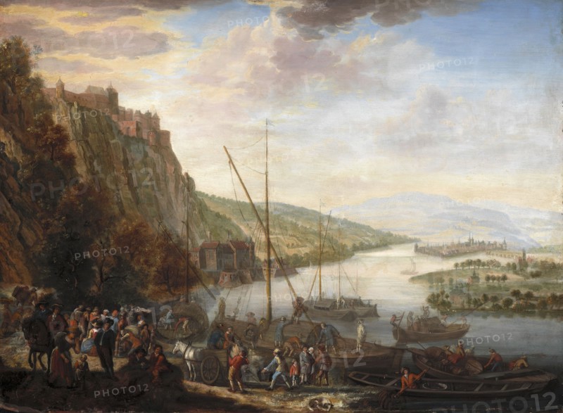 Barend van Kalraet, Dutch, 1649-1737, A River Landscape, 1691, Oil on oak panel, Unframed: 15 3/4 × 21 3/8 inches (40 × 54.3 cm)