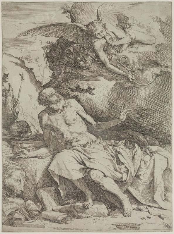 Jusepe de Ribera, Spanish, 1590-1652, Saint Jerome, 17th century, etching printed in black ink on laid paper, Sheet (trimmed within plate mark): 12 1/2 × 9 1/8 inches (31.8 × 23.2 cm)