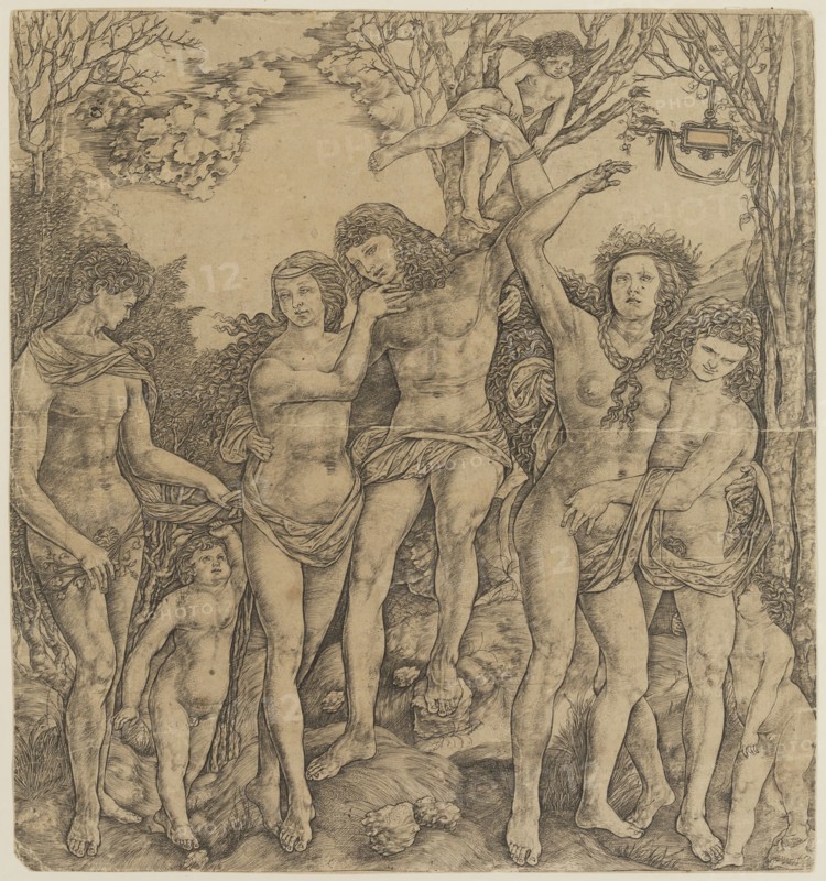 Cristofano di Michele Robetta, Italian, 1462-1552, An Allegory of the Power of Love, between 15th and 16th century, engraving printed in black ink on laid paper, Sheet (trimmed within plate mark): 11 3/4 × 11 inches (29.8 × 27.9 cm)