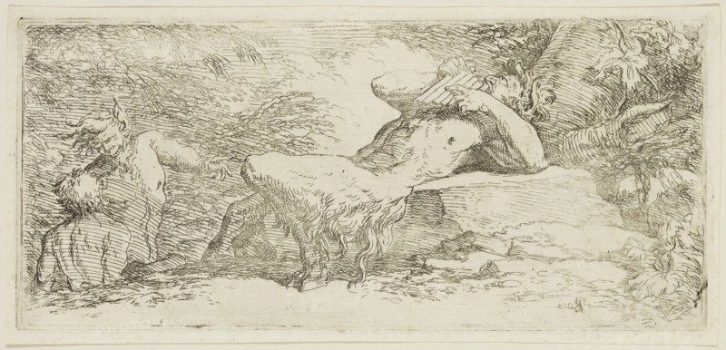 Salvator Rosa, Italian, 1615-1673, Pan and Two Fauns, 17th century, etching printed in black ink on laid paper, Plate: 3 5/8 × 8 1/8 inches (9.2 × 20.6 cm)