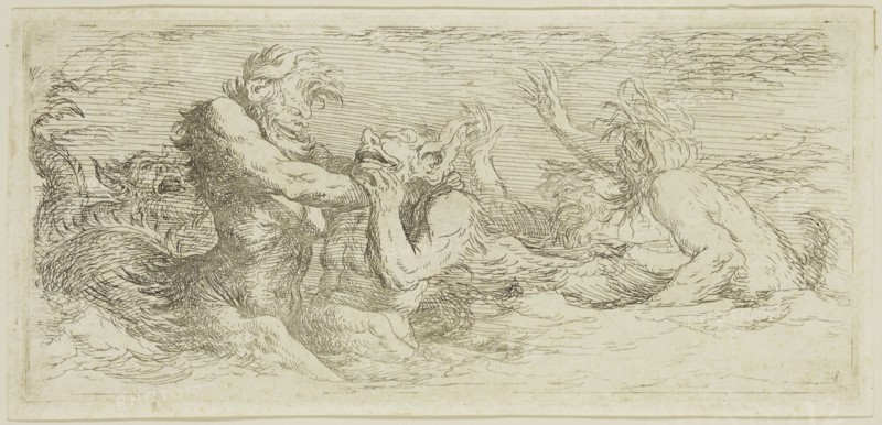 Salvator Rosa, Italian, 1615-1673, Battling Tritons, 17th century, etching printed in black ink on laid paper, Plate: 3 3/4 × 8 1/8 inches (9.5 × 20.6 cm)