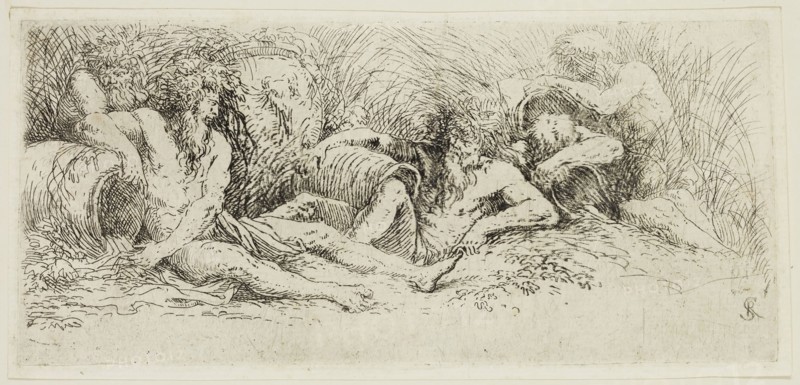 Salvator Rosa, Italian, 1615-1673, Five River Gods, 17th century, etching printed in black ink on laid paper, Plate: 3 7/8 × 8 1/8 inches (9.8 × 20.6 cm)