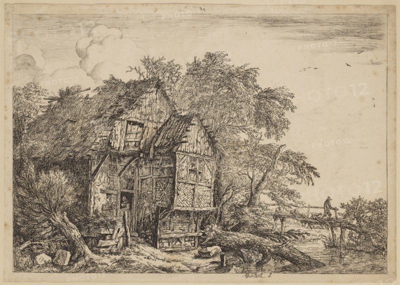 Jacob Isaaksz van Ruisdael, Dutch, 1628-1682, Little Bridge, 17th century, etching and drypoint in black ink on laid paper, Plate: 7 7/8 × 11 1/8 inches (20 × 28.3 cm)