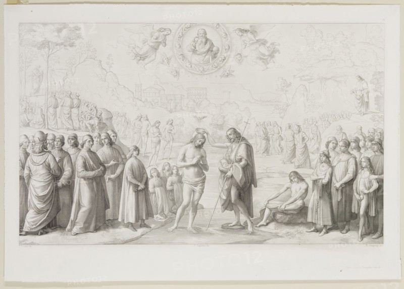 Nicola Sangiorgi, Italian, after Pietro Perugino, Italian, 1450-1523, Baptism of Christ, 19th Century, Engraving printed in black on wove paper, image: 13 3/8 x 22 in.