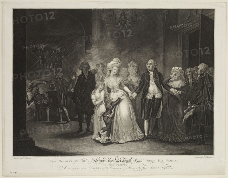 Luigi Schiavonetti, Italian, 1765-1810, after Charles Benazeck, English, 1767-1794, The Separation of Louis XVI from His Family, between 1792 and 1793, Engraving printed in black ink on wove paper, Image: 17 5/8 × 23 7/8 inches (44.8 × 60.6 cm)