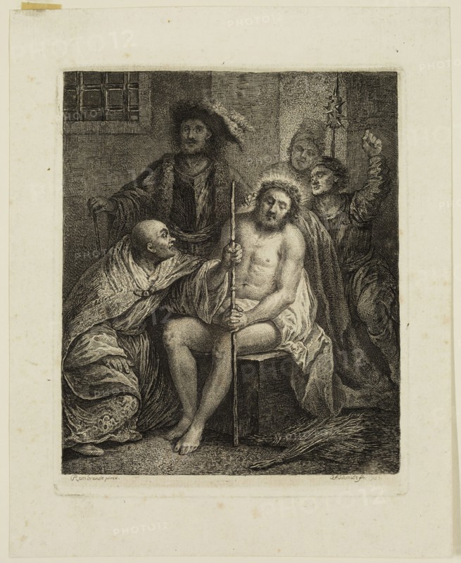 Georg Friedrich Schmidt, German, 1712-1775, after Rembrandt Harmensz van Rijn, Dutch, 1606-1669, Christ Crowned with Thorns, 1756, etching printed in black ink on laid paper, Plate: 6 3/4 × 5 5/8 inches (17.1 × 14.3 cm)