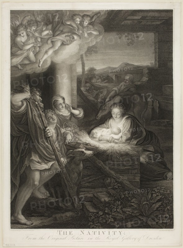 Michael Sloane, English, after Correggio, Italian, ca. 1489-1534, Nativity, ca. 1801, stipple engraving printed in black ink on wove paper, Plate: 25 7/8 × 19 inches (65.7 × 48.3 cm)