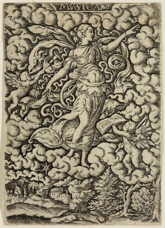 Virgil Solis, German, 1514-1562, Music, mid-16th century, engraving printed in black ink on laid paper, Sheet (trimmed within plate mark): 3 1/4 × 2 1/4 inches (8.3 × 5.7 cm)