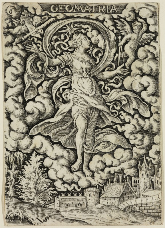 Virgil Solis, German, 1514-1562, Geometry, mid-16th century, engraving printed in black ink on laid paper, Sheet (trimmed within plate mark): 3 1/4 × 2 1/4 inches (8.3 × 5.7 cm)