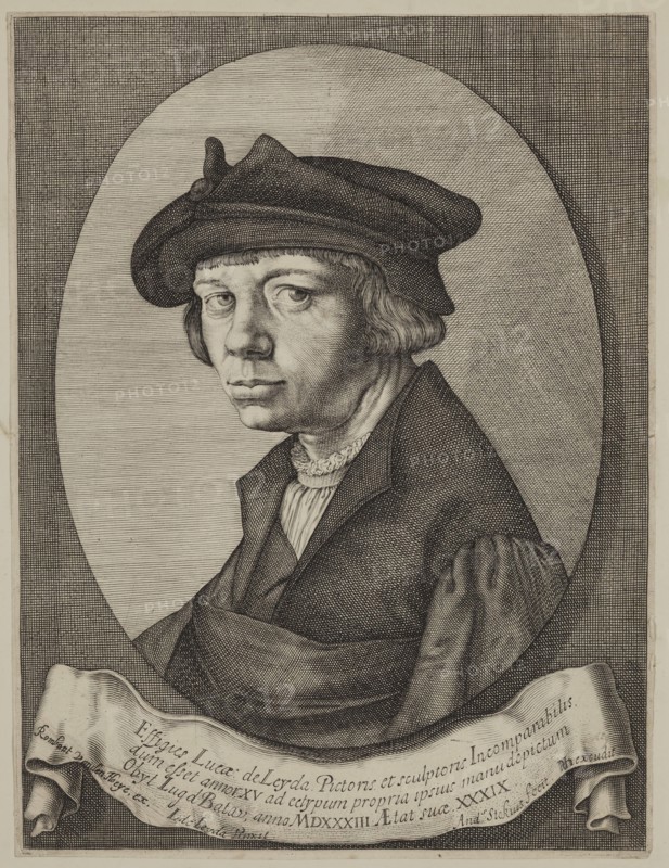 Andries Jacobsz Stock, Dutch, 1580-1648, after Lucas van Leyden, Netherlandish, 1494-1533, Lucas van Leyden, between 1580 and 1648, engraving printed in black ink on laid paper, Sheet: 11 5/8 × 8 3/8 inches (29.5 × 21.3 cm)