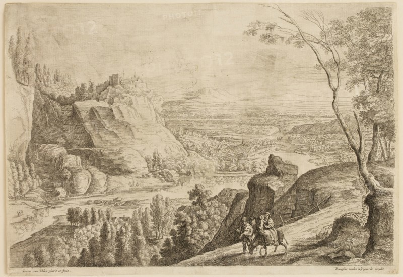 Lucas van Uden, Flemish, 1595-1673, The Flight into Egypt, 17th Century, Etching and engraving printed in black on laid paper, sheet (no visible plate mark):
