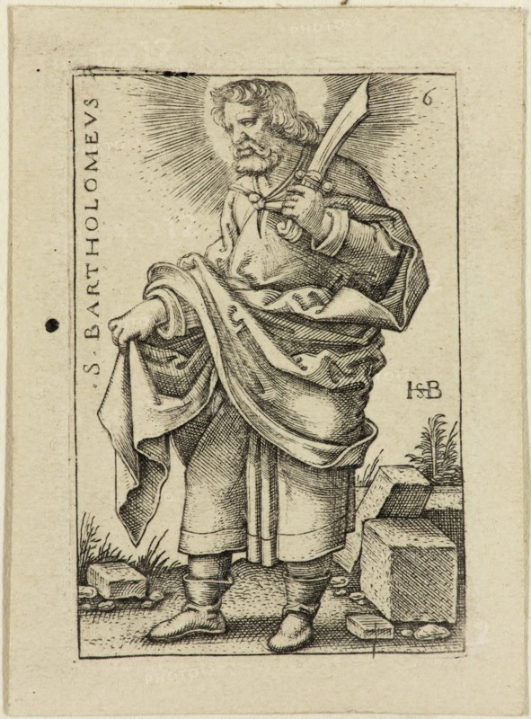 Hans Sebald Beham, German, 1500-1550, Bartholomew, ca. 1545, Engraving printed in black ink on wove paper, Plate: 1 3/4 × 1 1/8 inches (4.4 × 2.9 cm)