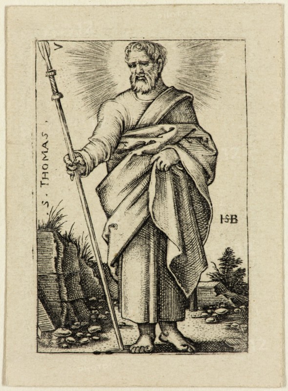 Hans Sebald Beham, German, 1500-1550, Saint Thomas, ca. 1545, Engraving printed in black ink on wove paper, Plate: 1 3/4 × 1 1/8 inches (4.4 × 2.9 cm)