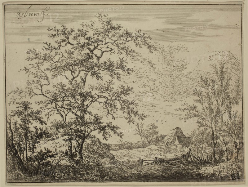 Adriaen Verboom, Dutch, 1628-1670, Hamlet, mid 17th Century, Etching and engraving printed in black on laid paper, sheet (trimmed within plate mark):