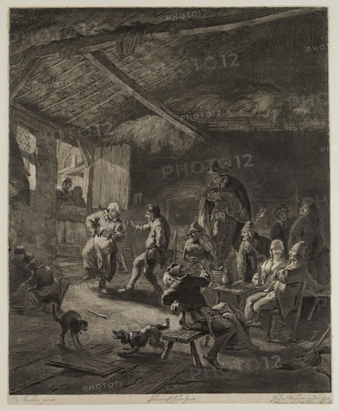 Jan de Visscher, Dutch, 1636-1692, after Nicolaes Berchem, Dutch, 1620-1683, Ball, 17th Century, Etching and engraving printed in black on laid paper, sheet (trimmed within plate mark):