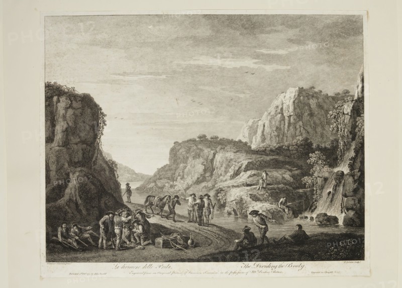 after Francesco Simonini, Italian, 1686-1753, Dividing of the Booty, 1781, etching and engraving printed in black ink on wove paper, Sheet (trimmed to plate mark): 15 7/8 × 19 3/4 inches (40.3 × 50.2 cm)