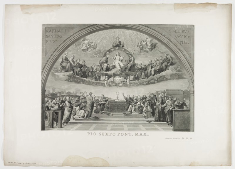 Giovanni Volpato, Italian, 1733-1803, after Giuseppe Cades, Italian, 1750-1799, after Raphael, Italian, 1483-1520, The Disputa, between 1733 and 1803, Engraving printed in black ink on wove paper, Plate: 22 1/8 × 29 1/8 inches (56.2 × 74 cm)