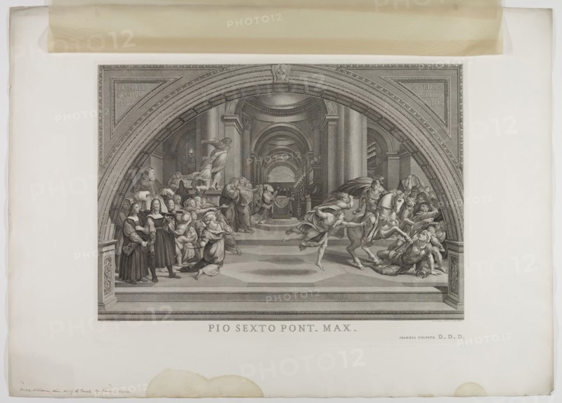 Giovanni Volpato, Italian, 1733-1803, after Bernardino Nocchi, Italian, 1741-1812, after Raphael, Italian, 1483-1520, The Expulsion Heliodorus from the Temple, between 1733 and 1803, Engraving printed in black ink on wove paper, Plate: 22 1/4 × 29 1/2 inches (56.5 × 74.9 cm)