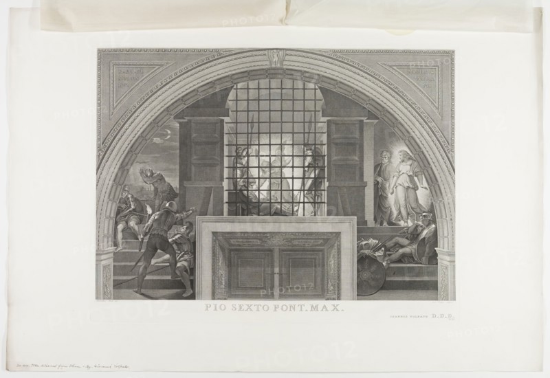 Giovanni Volpato, Italian, 1733-1803, after Bernardino Nocchi, Italian, 1741-1812, after Raphael, Italian, 1483-1520, The Liberation of Saint Peter, between 1733 and 1803, Engraving printed in black ink on wove paper, Plate: 22 1/4 × 29 1/2 inches (56.5 × 74.9 cm)