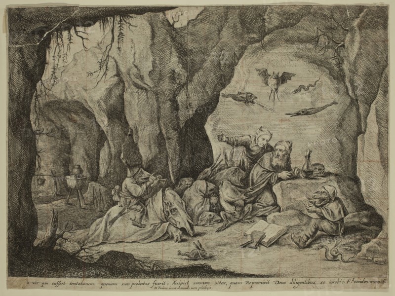 after David Teniers the Younger, Flemish, 1610 - 1690, The Temptation of St. Anthony, 17th Century, Etching and engraving printed in black on laid paper, sheet (trimmed within plate mark):