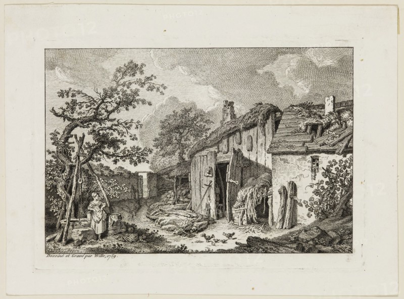 Johann Georg Wille, German, 1715-1808, Rustic Cottage, 1759, etching printed in black ink on wove paper, Plate: 4 1/2 × 6 3/8 inches (11.4 × 16.2 cm)