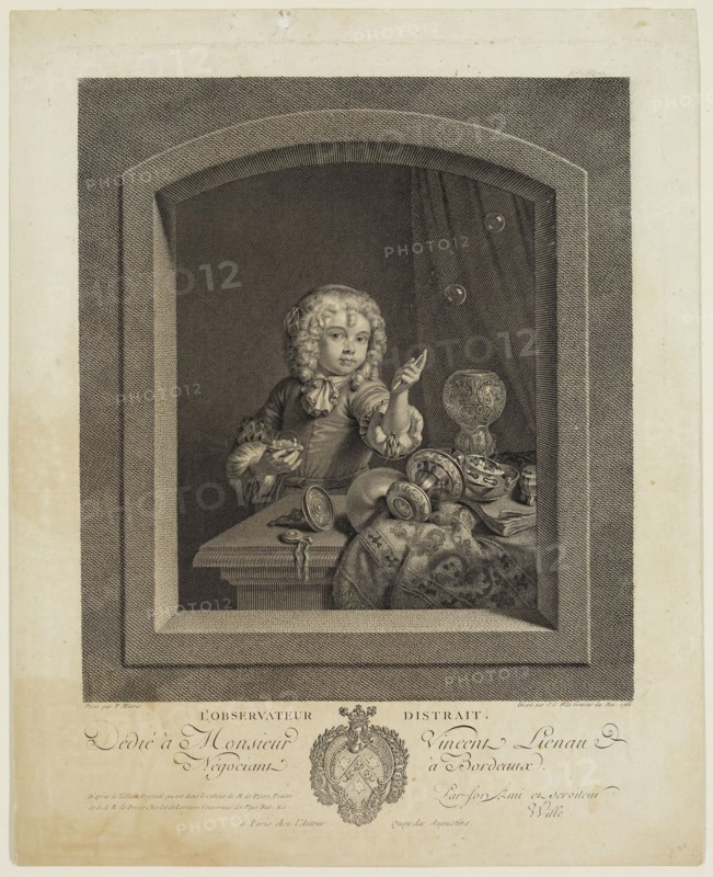 Johann Georg Wille, German, 1715-1808, after Frans van Mieris, Dutch, 1635-1681, Absent-minded Observor, 1766, engraving printed in black ink on laid paper, Plate: 11 3/8 × 8 7/8 inches (28.9 × 22.5 cm)