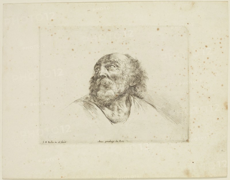 Stefano della Bella, Italian, 1610-1664, Head of Saint Peter, ca. 1641, etching printed in black ink on laid paper, Plate: 4 5/8 × 5 7/8 inches (11.7 × 14.9 cm)