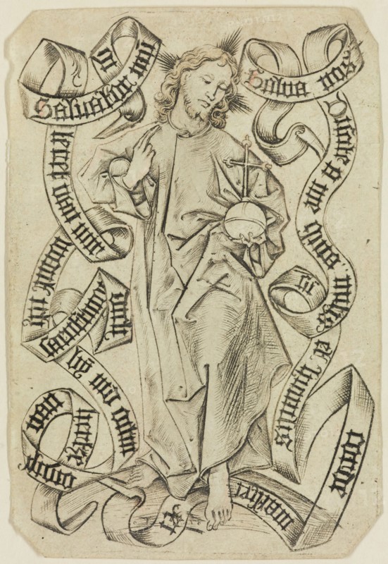 Johann Zwott, German, Salvator Mundi, late 15th Century, Engraving printed in black ink on laid paper, reinforced with etching, sheet: 3 7/8 x 2 5/8 in.